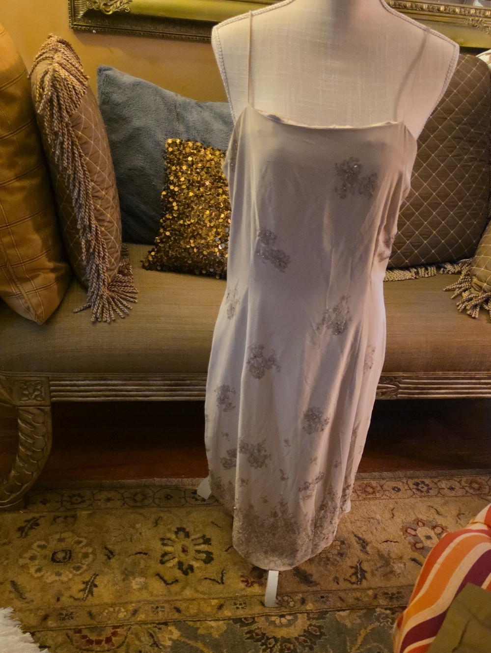 Liz Claiborne Taupe Embroidered Slip Dress